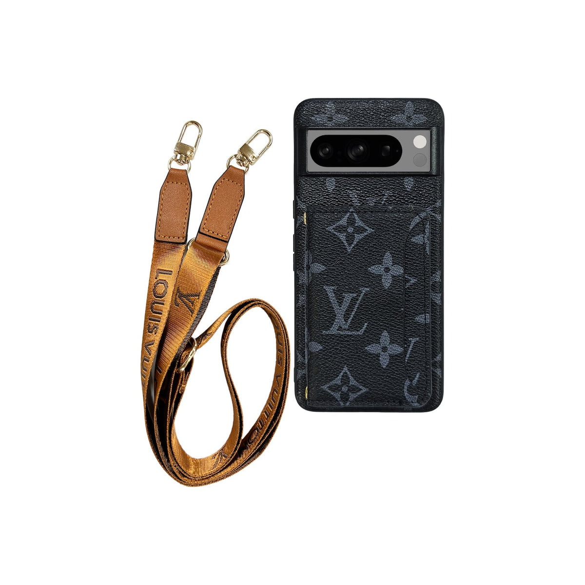 SCHWARZES KARTENETUI MIT LV-MONOGRAMM UND LANYARD